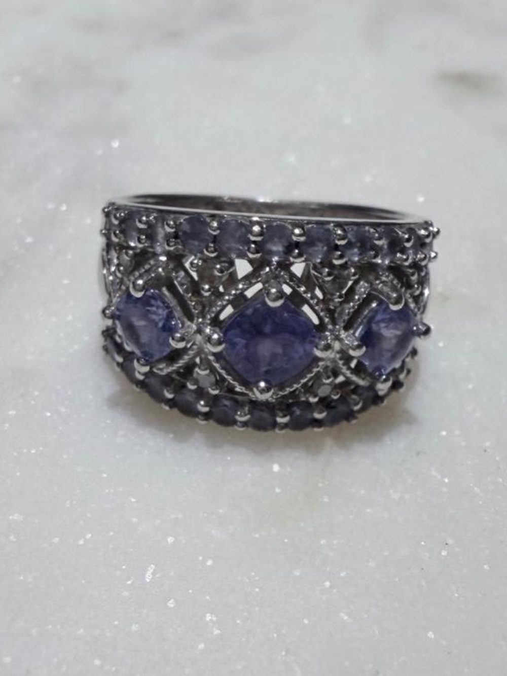 JS 925 Sterling Silver Tanzanite-Style Multi-Stone Band Ring - Purple